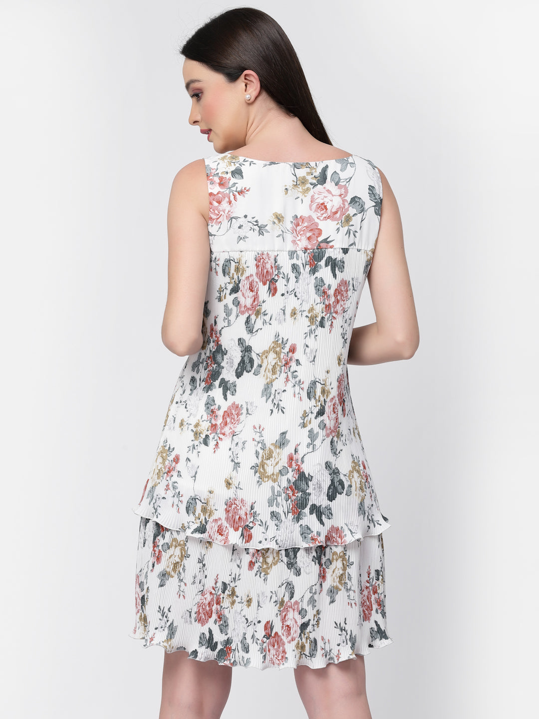 Floral Pleated Double Layer Dress