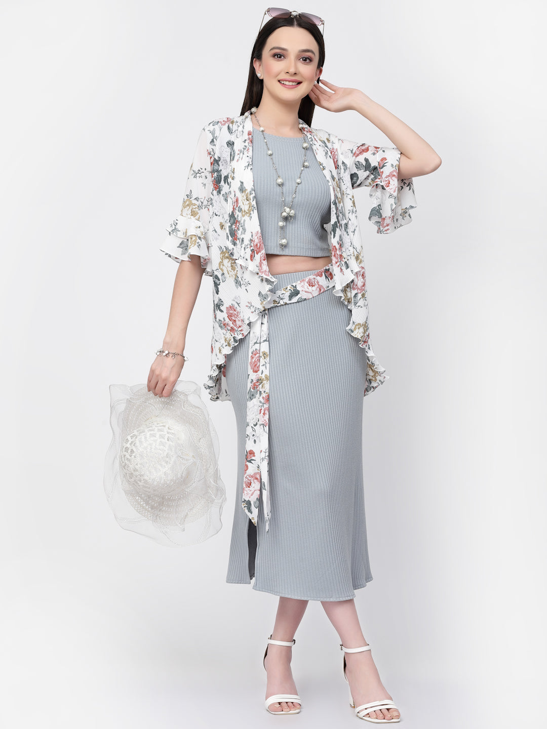 Floral Print Pleated Asymmetrical Shrug