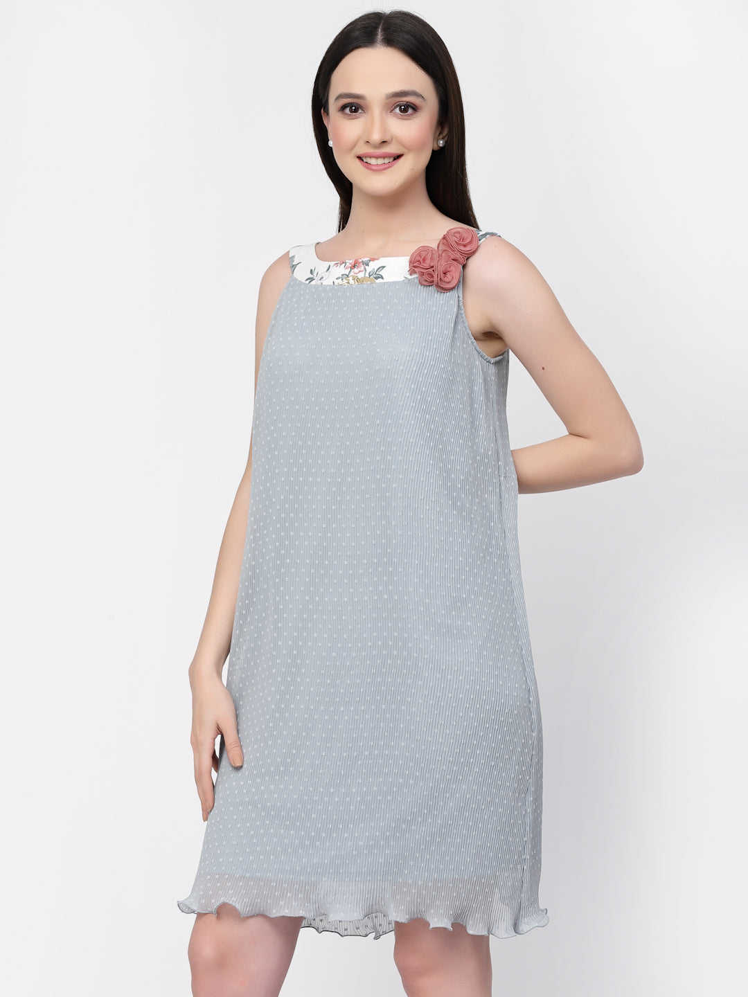 Georgette Pleated Boat Neck Dress