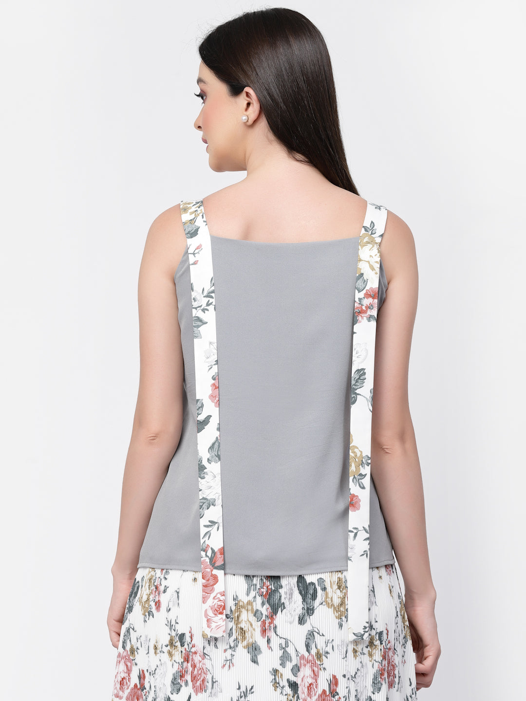 Crepe Top With Printed Shoulder Belts And Lining