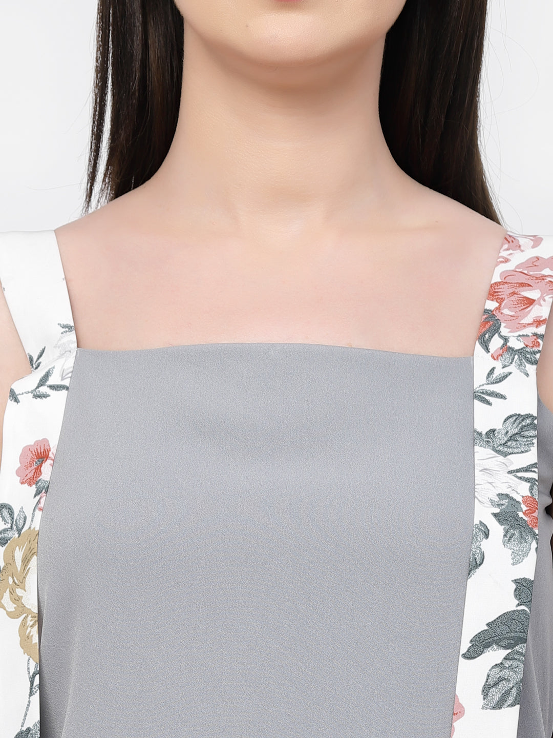 Crepe Top With Printed Shoulder Belts And Lining