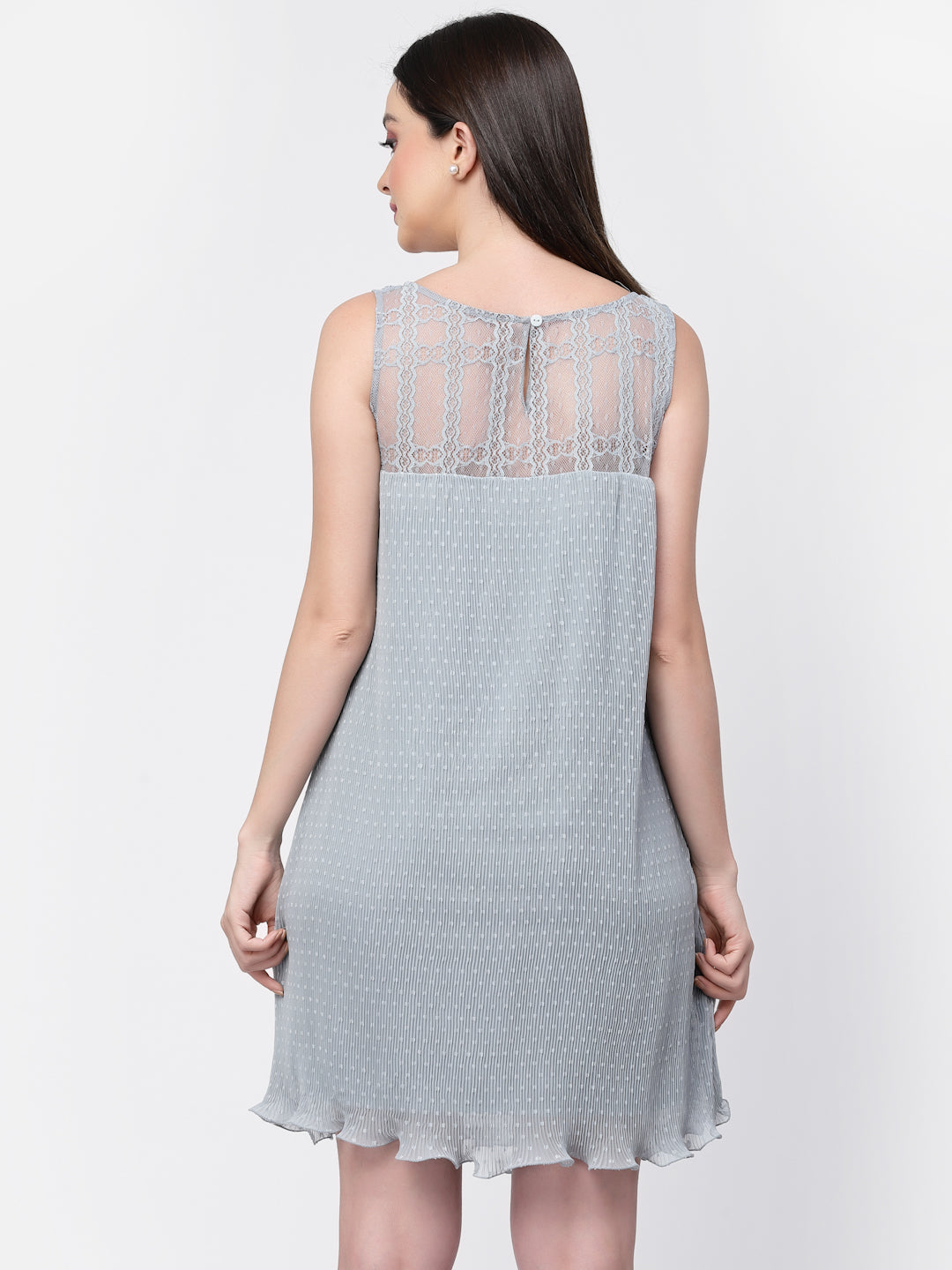 Pleated Georgette Dress With Lace