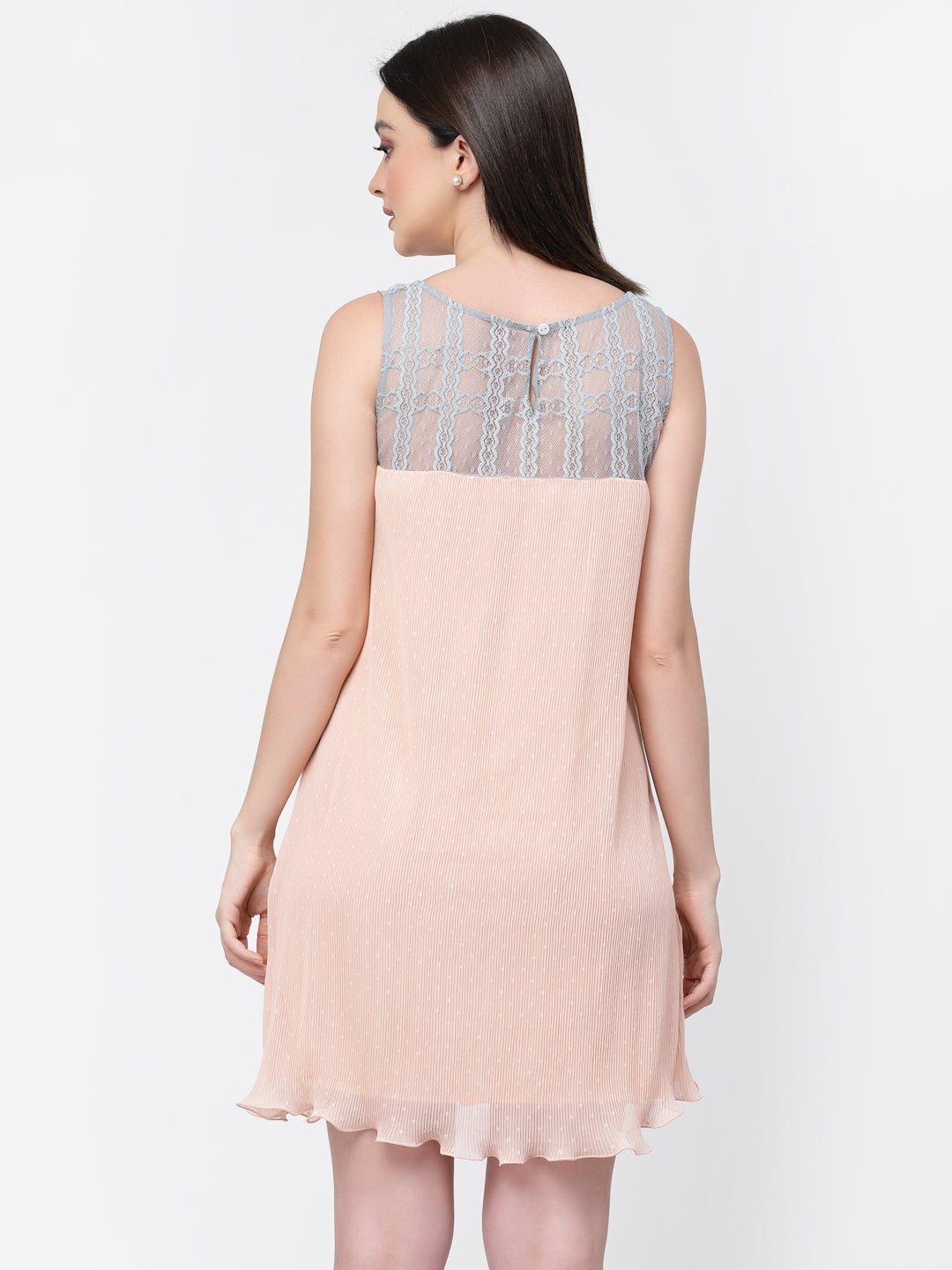 Pleated Georgette Dress With Lace