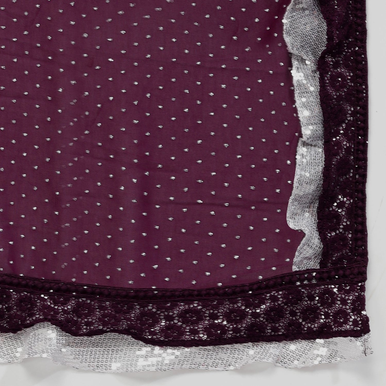 Purple Georgette Saree With Silver Dot And Sequins Frill
