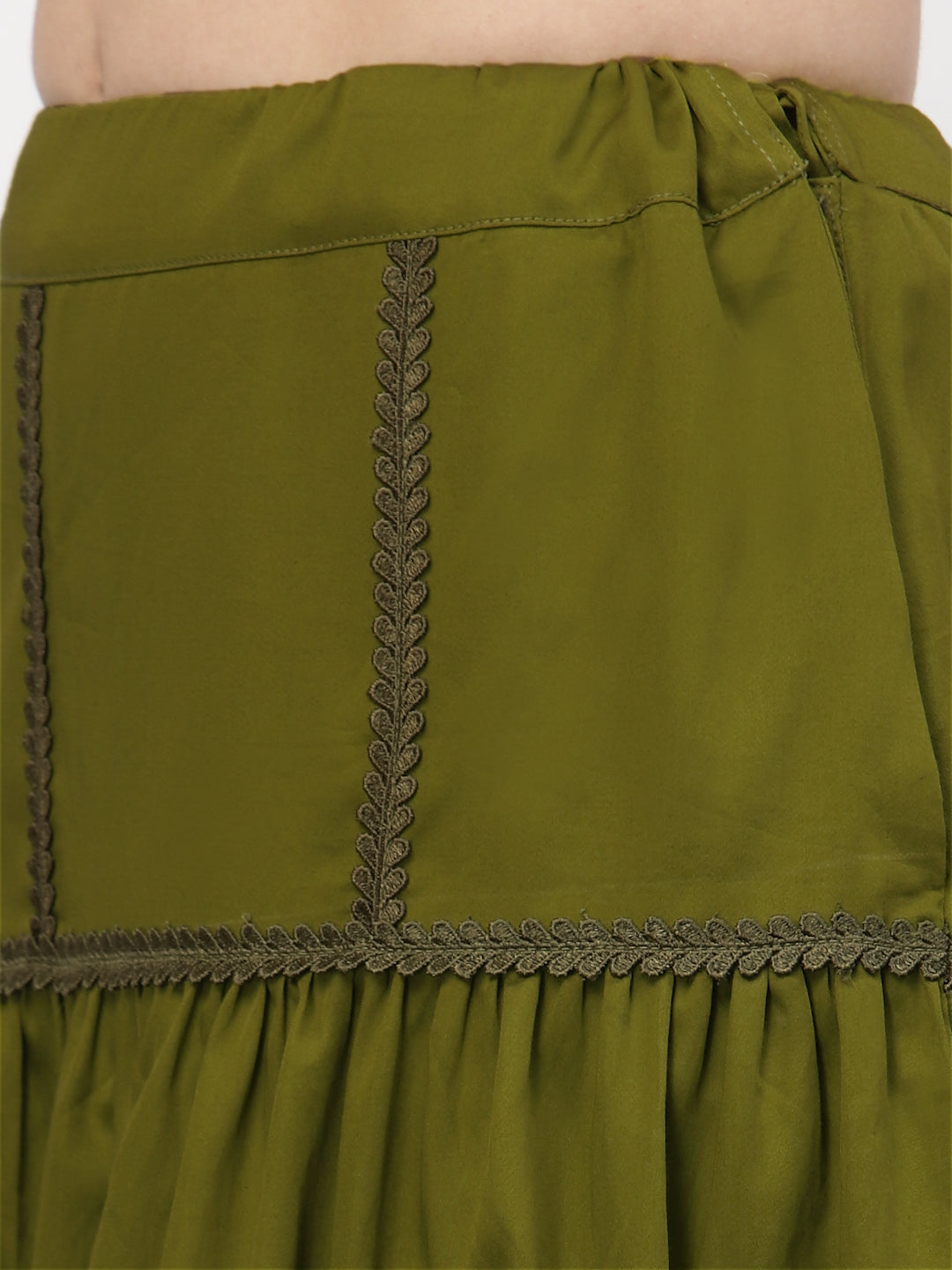 Olive Long Skirt With Laces And Slit