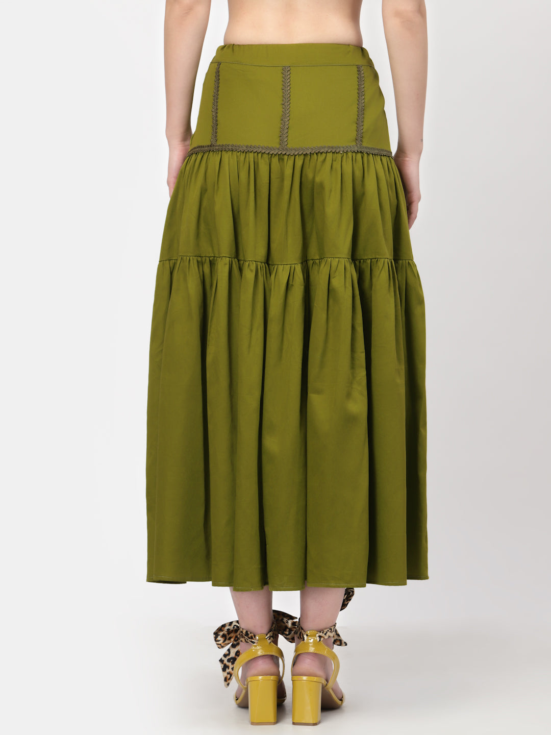 Olive Long Skirt With Laces And Slit