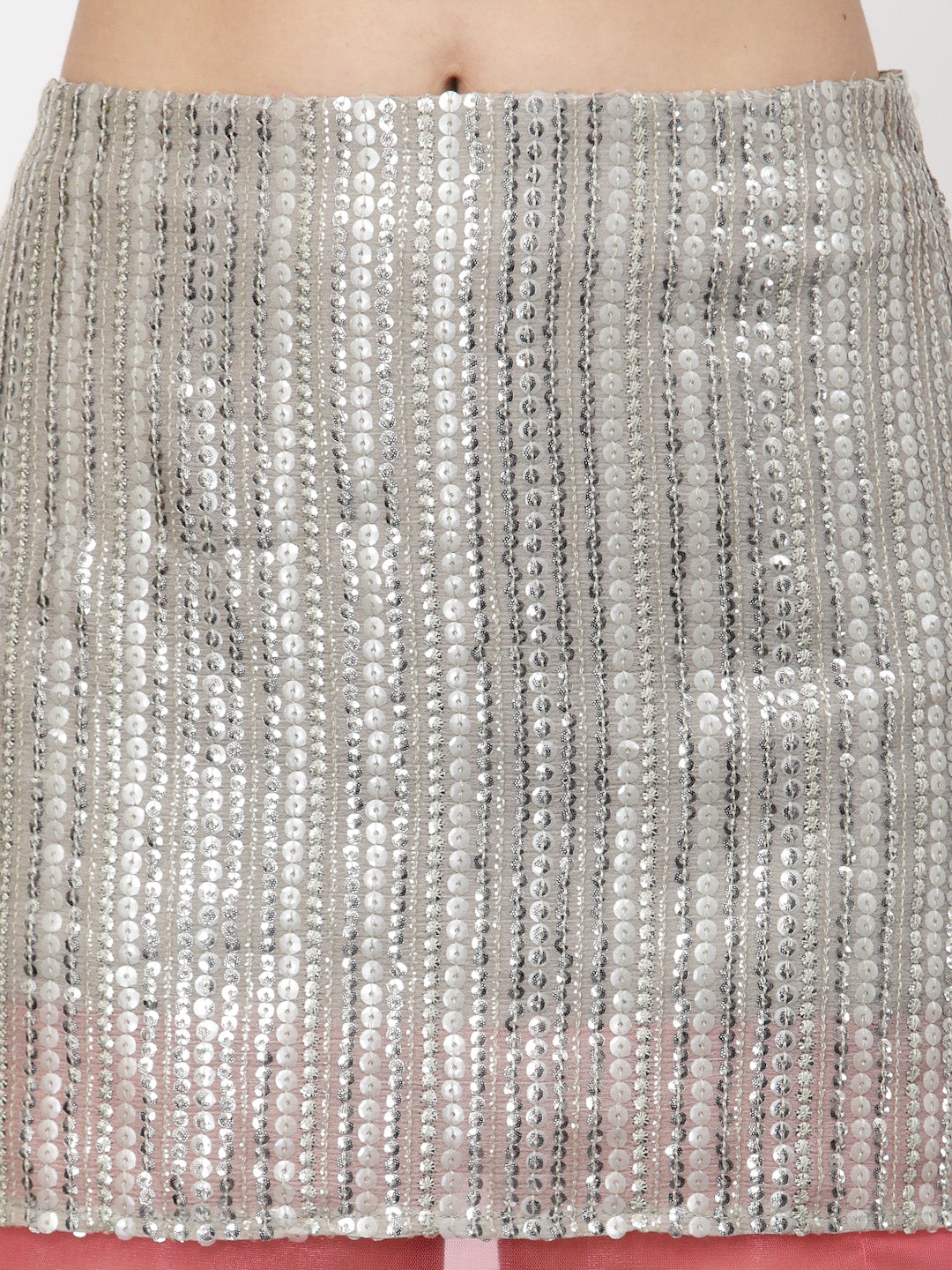 Golden Sequins Skirt With Pink Net