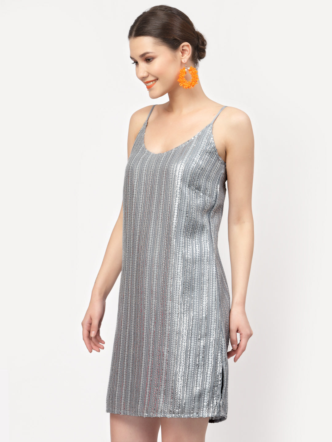 Silver Sequins Spaghetti Dresses for Women-1