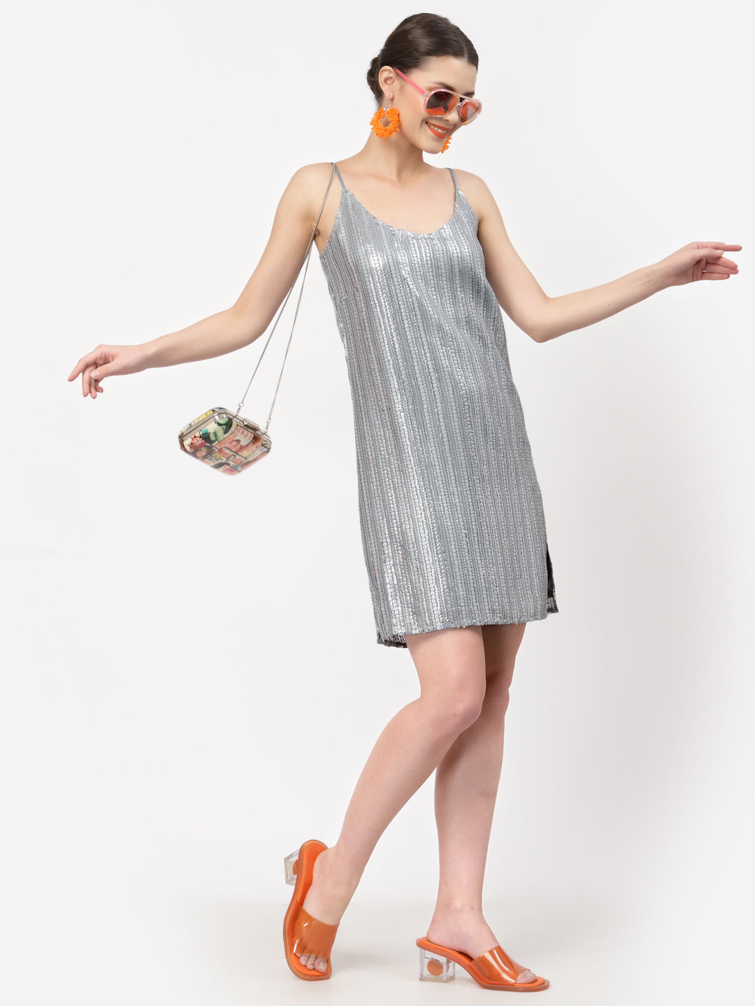 Silver Sequins Spaghetti Dresses for Women