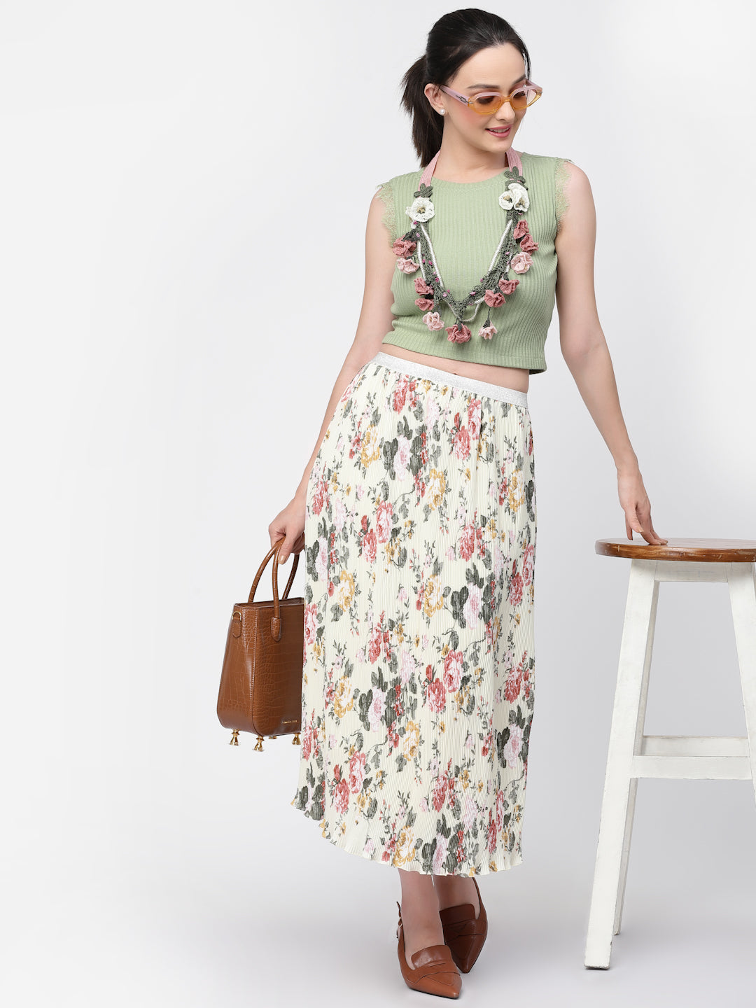 Floral Pleated Skirt