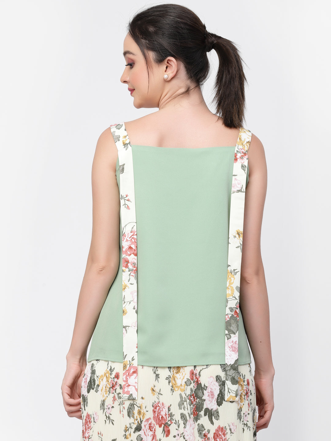 Crepe Top With Printed Shoulder Belts And Lining