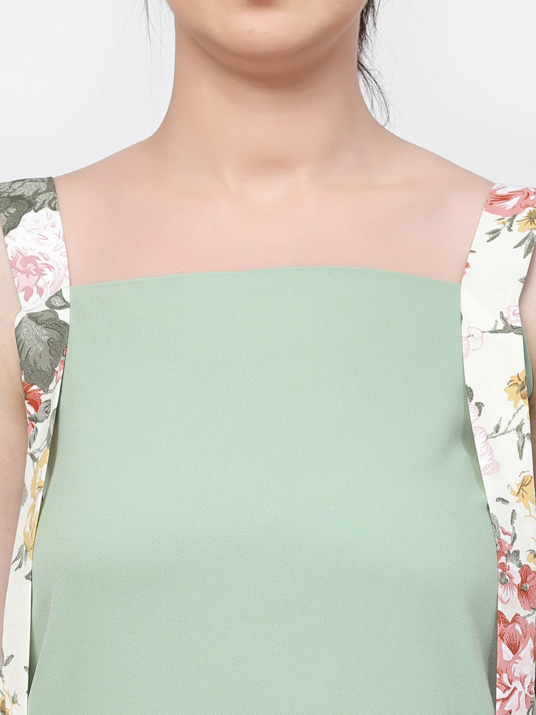 Crepe Top With Printed Shoulder Belts And Lining