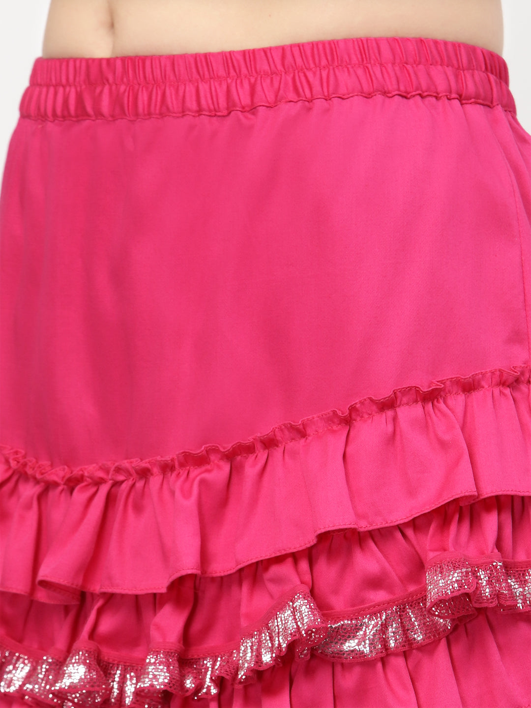 Pink Short Layered Skirt With Frill