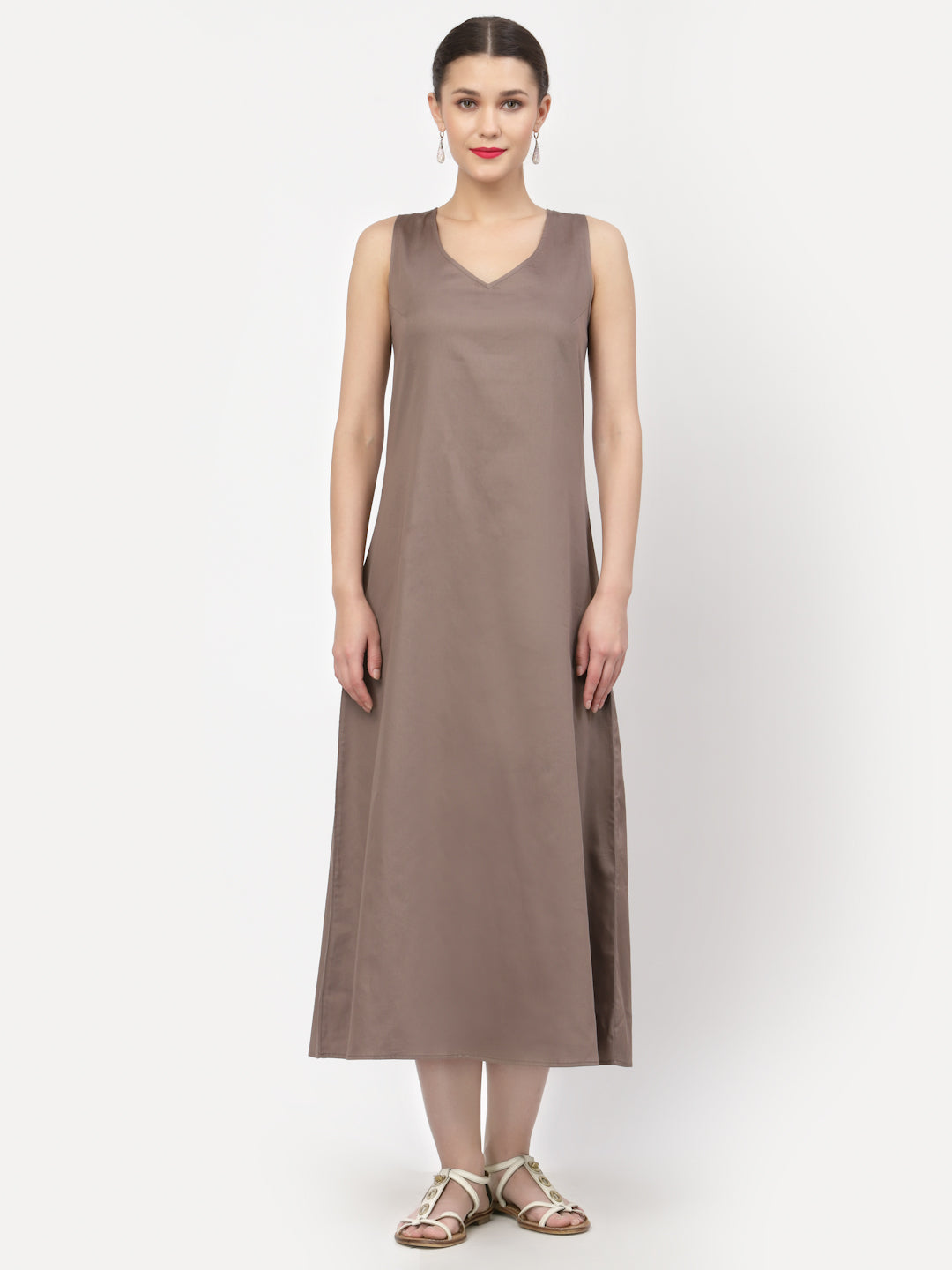 Dark Beige Drape Dress With Cotton Dark Beige Inner