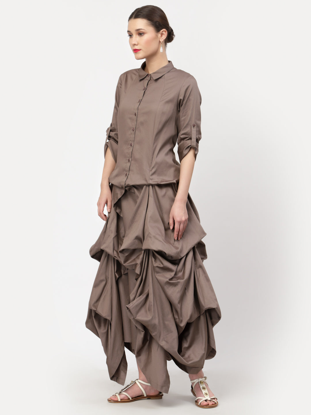 Dark Beige Drape Dress With Cotton Dark Beige Inner