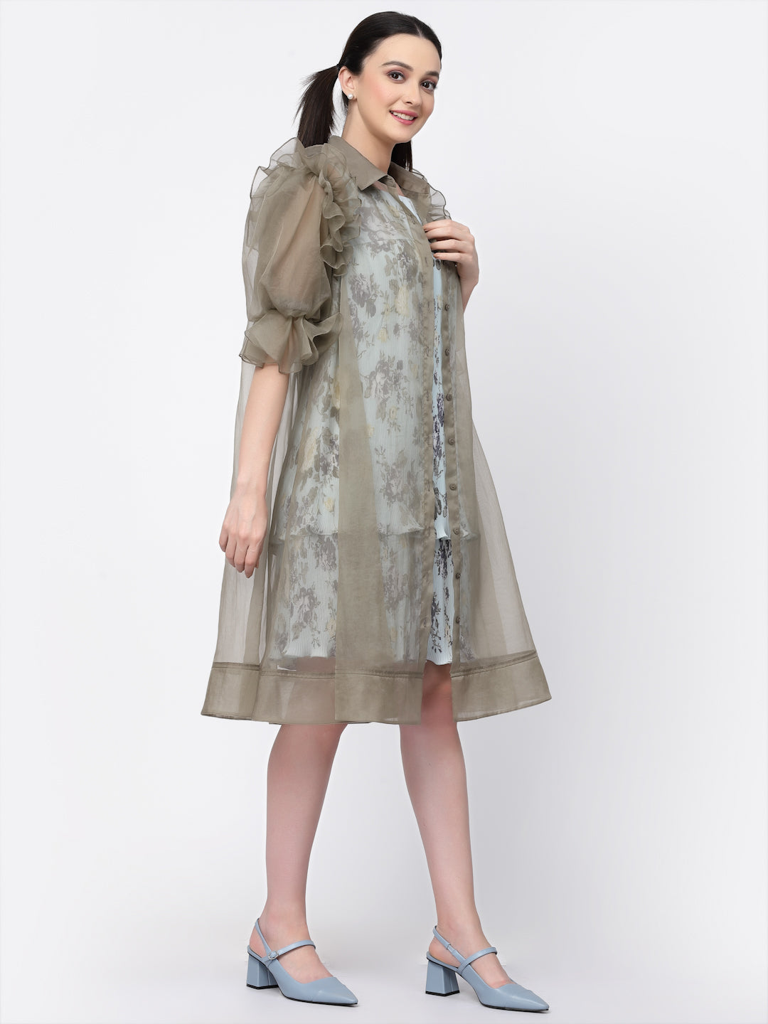 Organza Jacket With Puff Sleeves