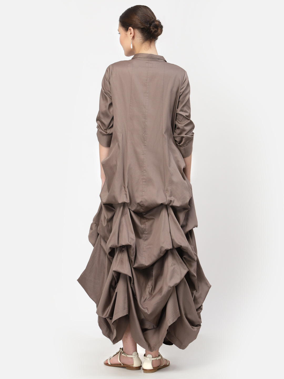 Dark Beige Drape Dress With Cotton Dark Beige Inner