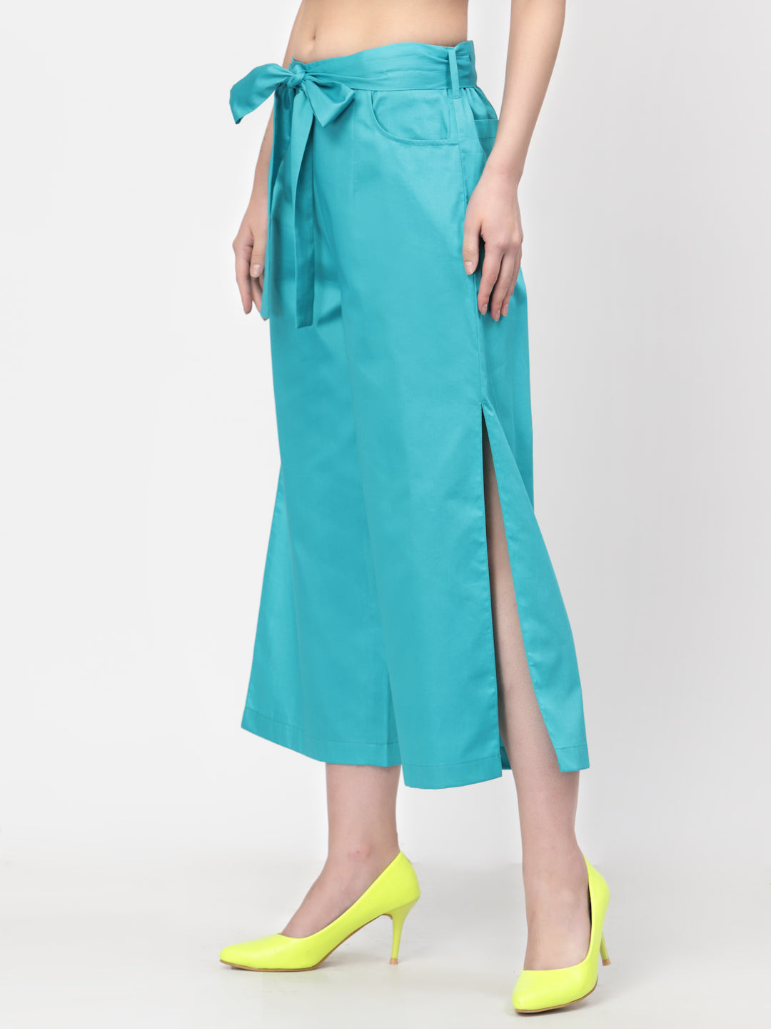 Turquoise Plazzo With Open Slit