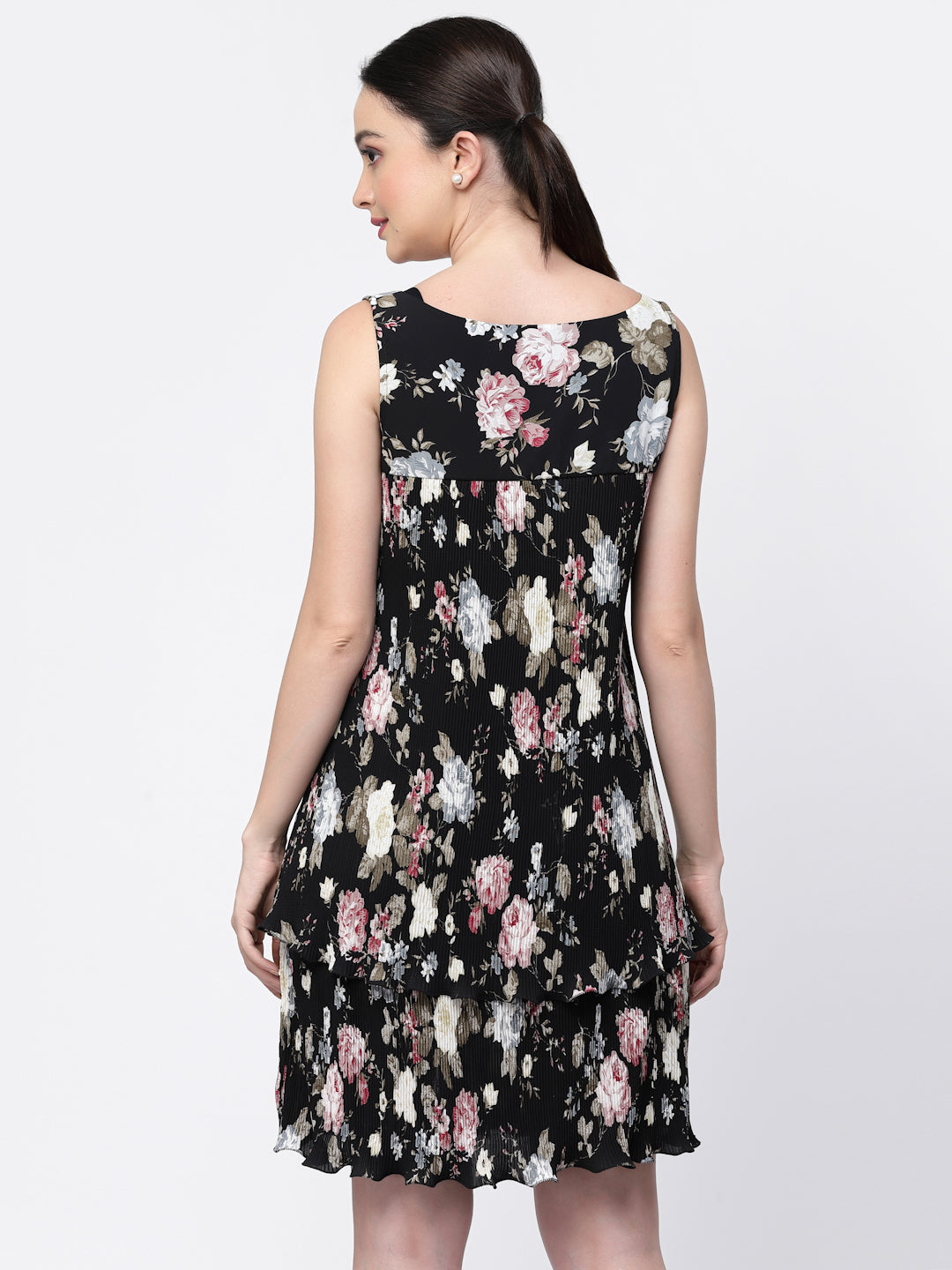 Floral Pleated Double Layer Dress