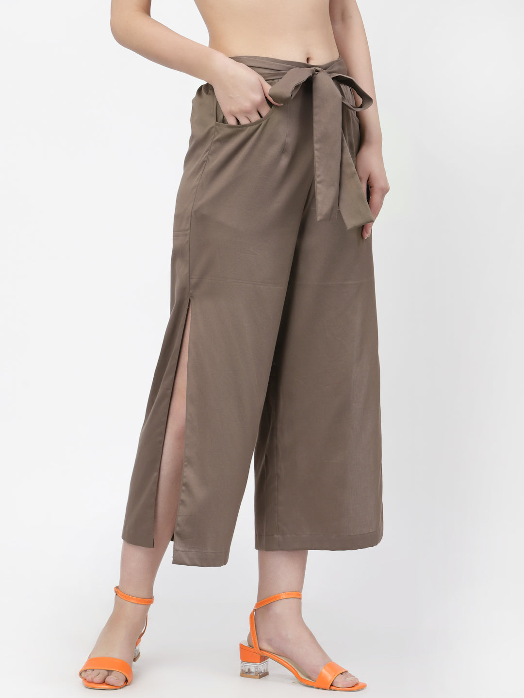 Dark Beige Plazzo With Open Slit