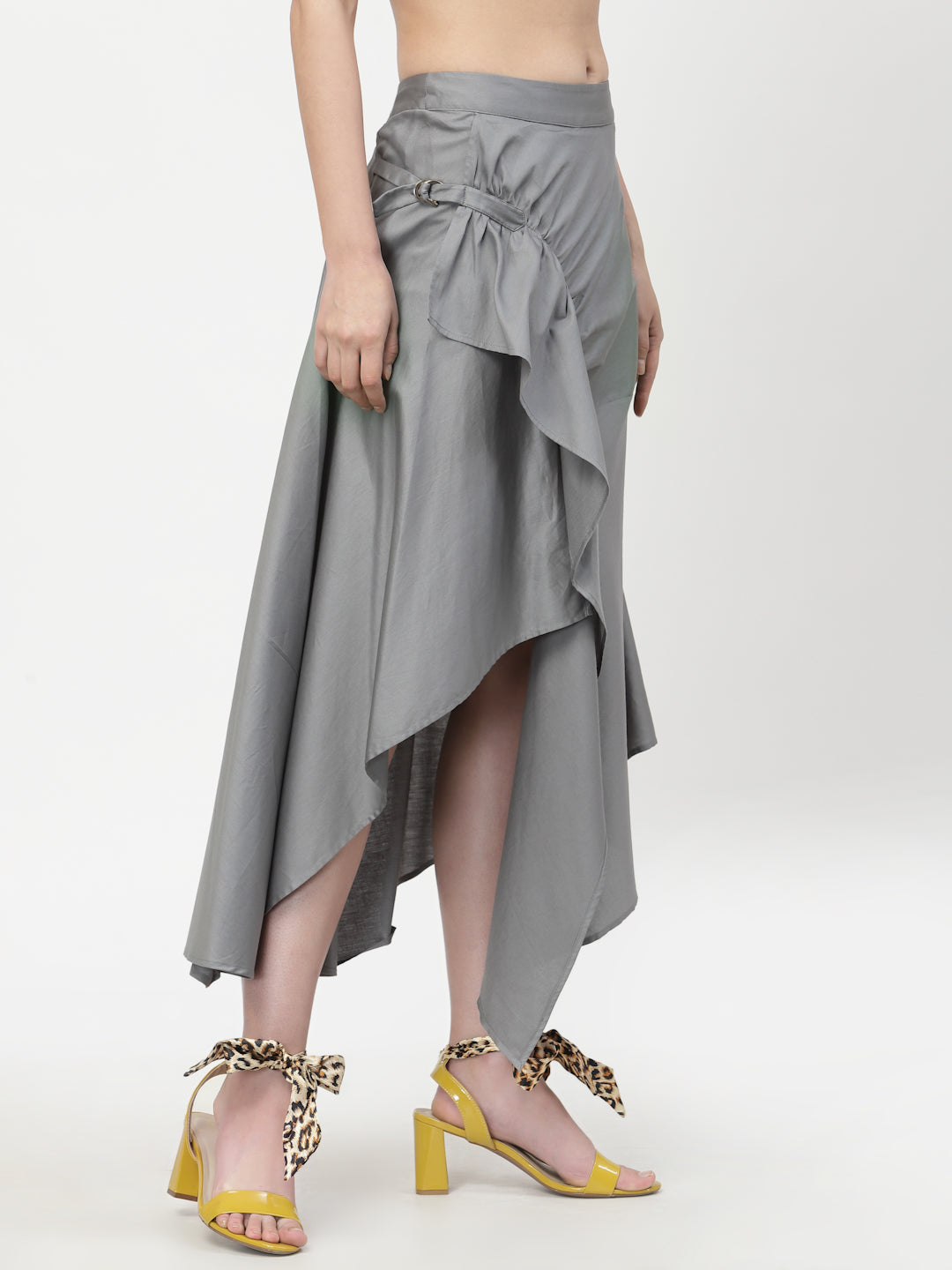 Grey Asymmetrical Skirt With Buckles