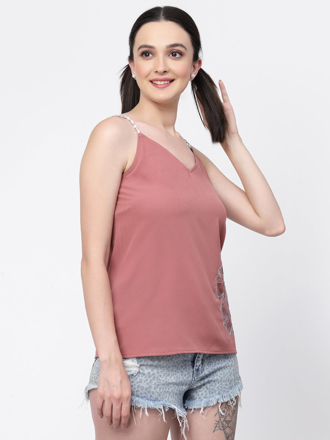 Crepe Top With Organza Patch