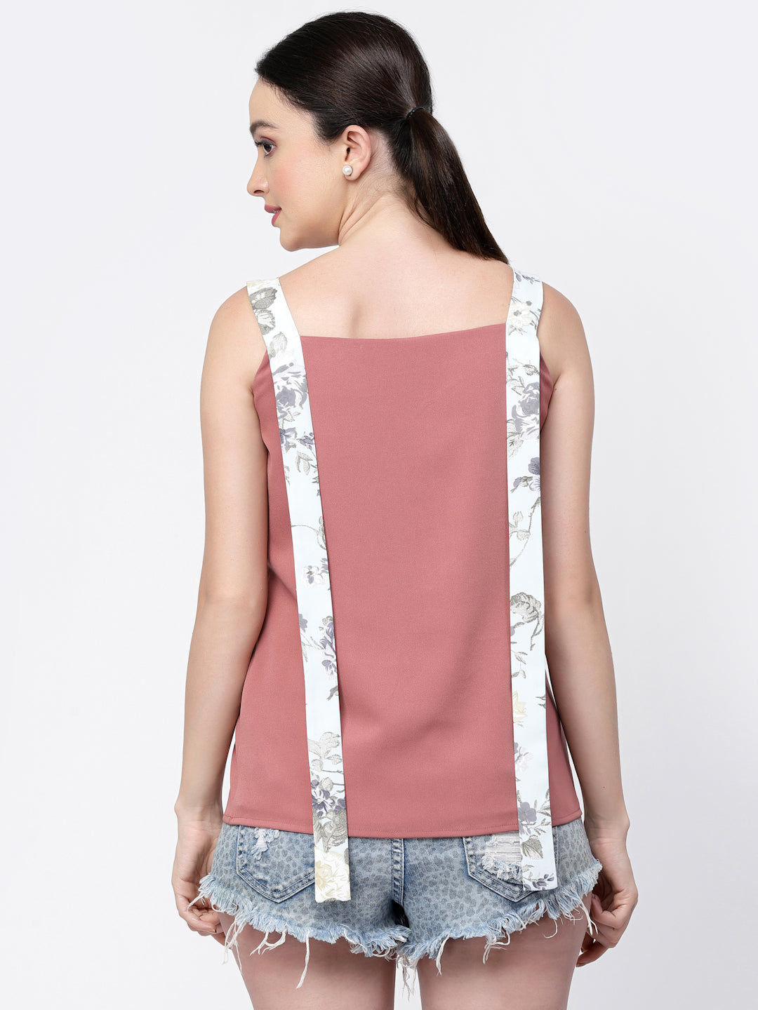 Crepe Top With Printed Shoulder Belts And Lining