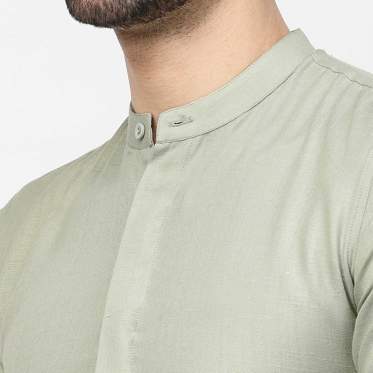 Linen Shirt With Mandarin Collar