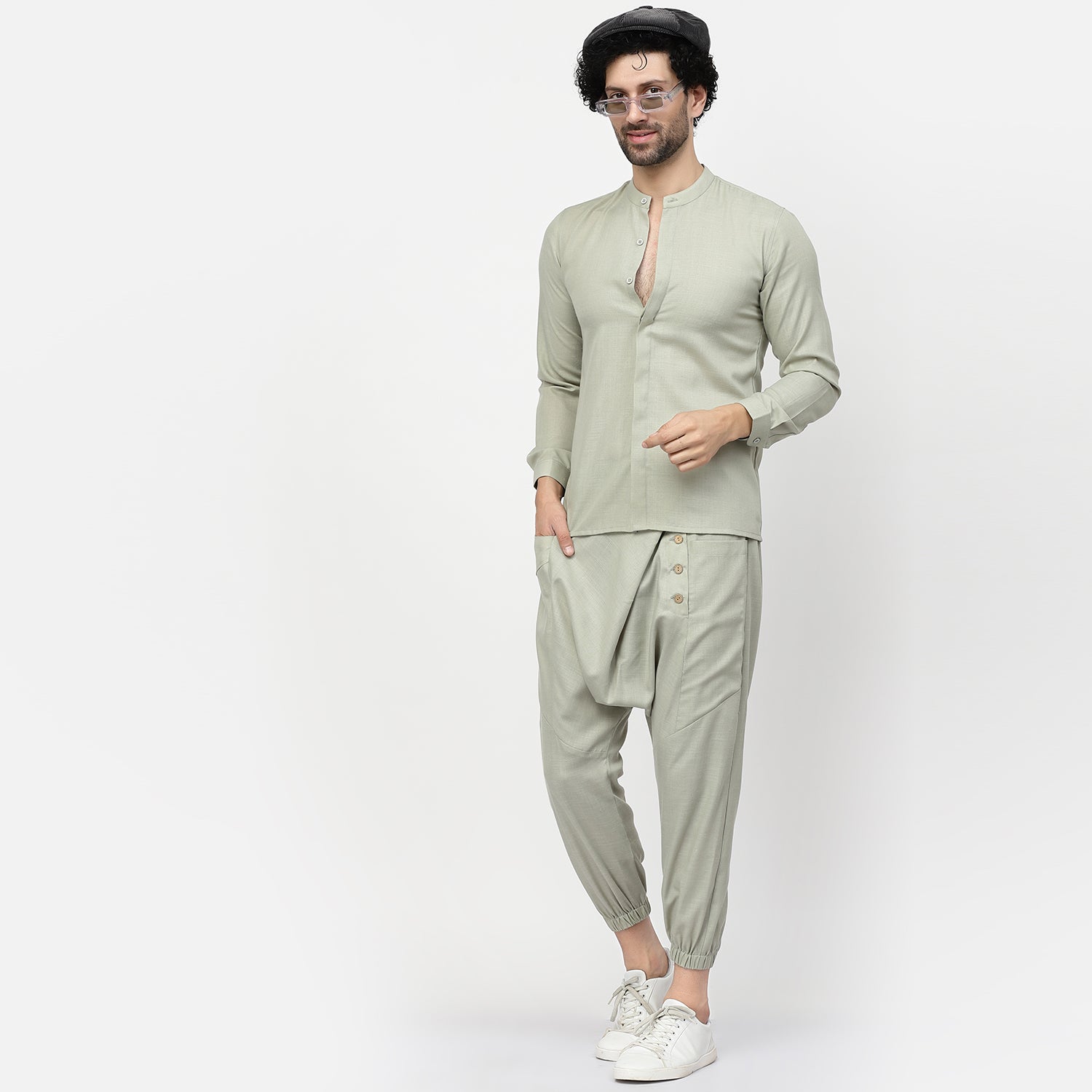 Long Linen Harem and Pant Kurta for Men-5