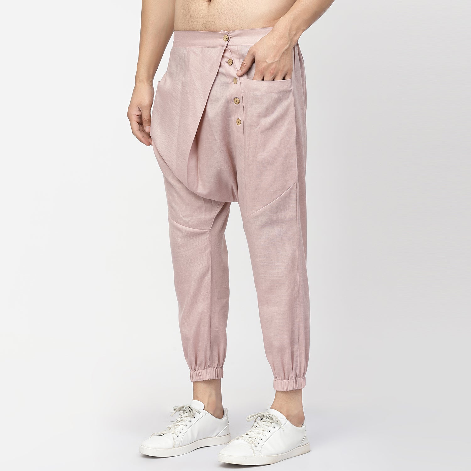 Pink Linen Harem Pant for Women-1