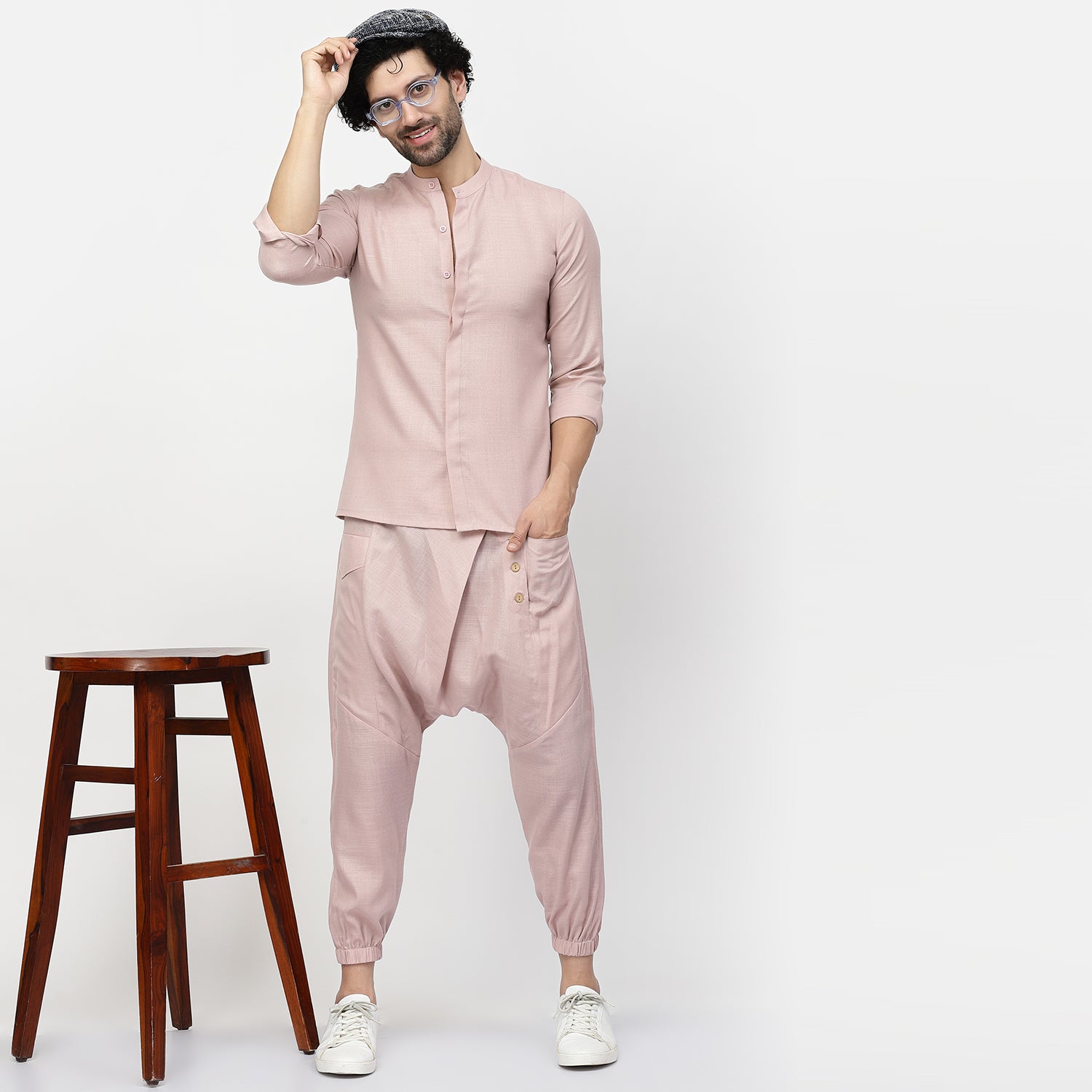 Pink Linen Harem Pant for Women-5