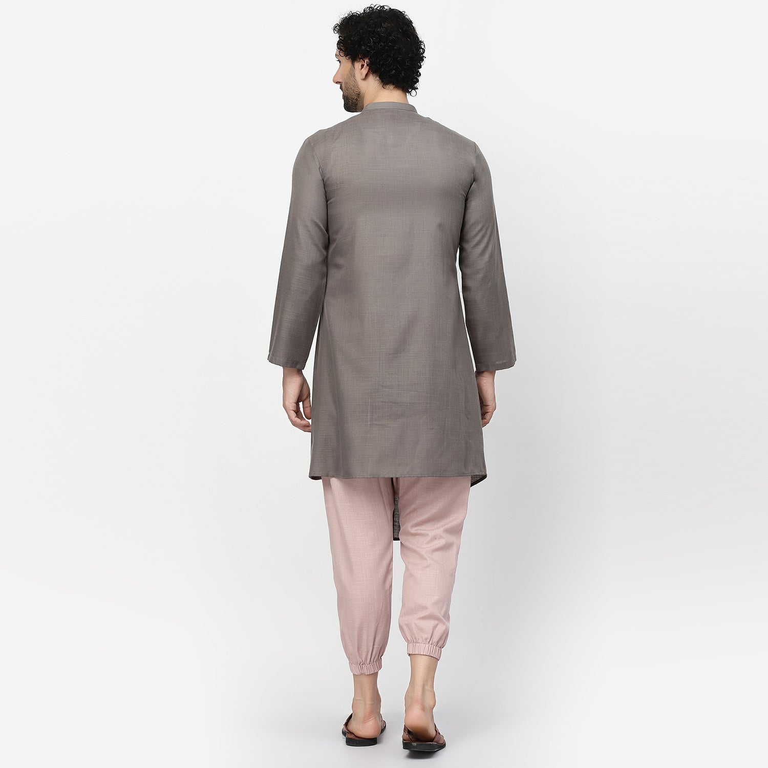 Dark Grey Pleated Long Kurta