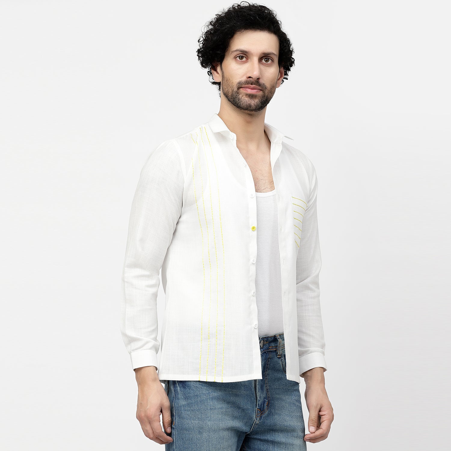 Linen Shirt With Stem Stitch Embroidery