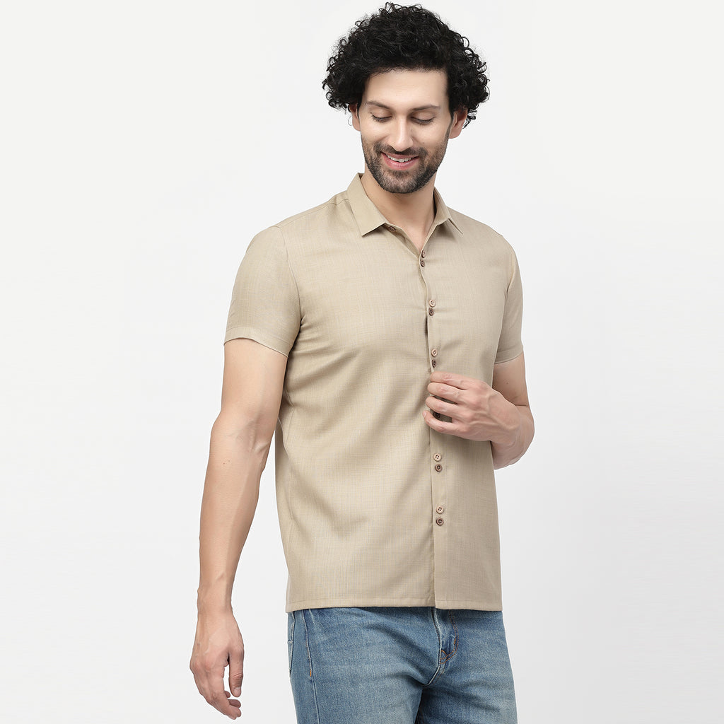 Linen Half Sleeve Shirt With Button Detail