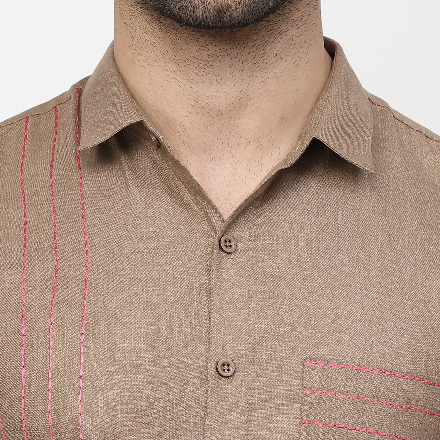 Linen Shirt With Stem Stitch Embroidery