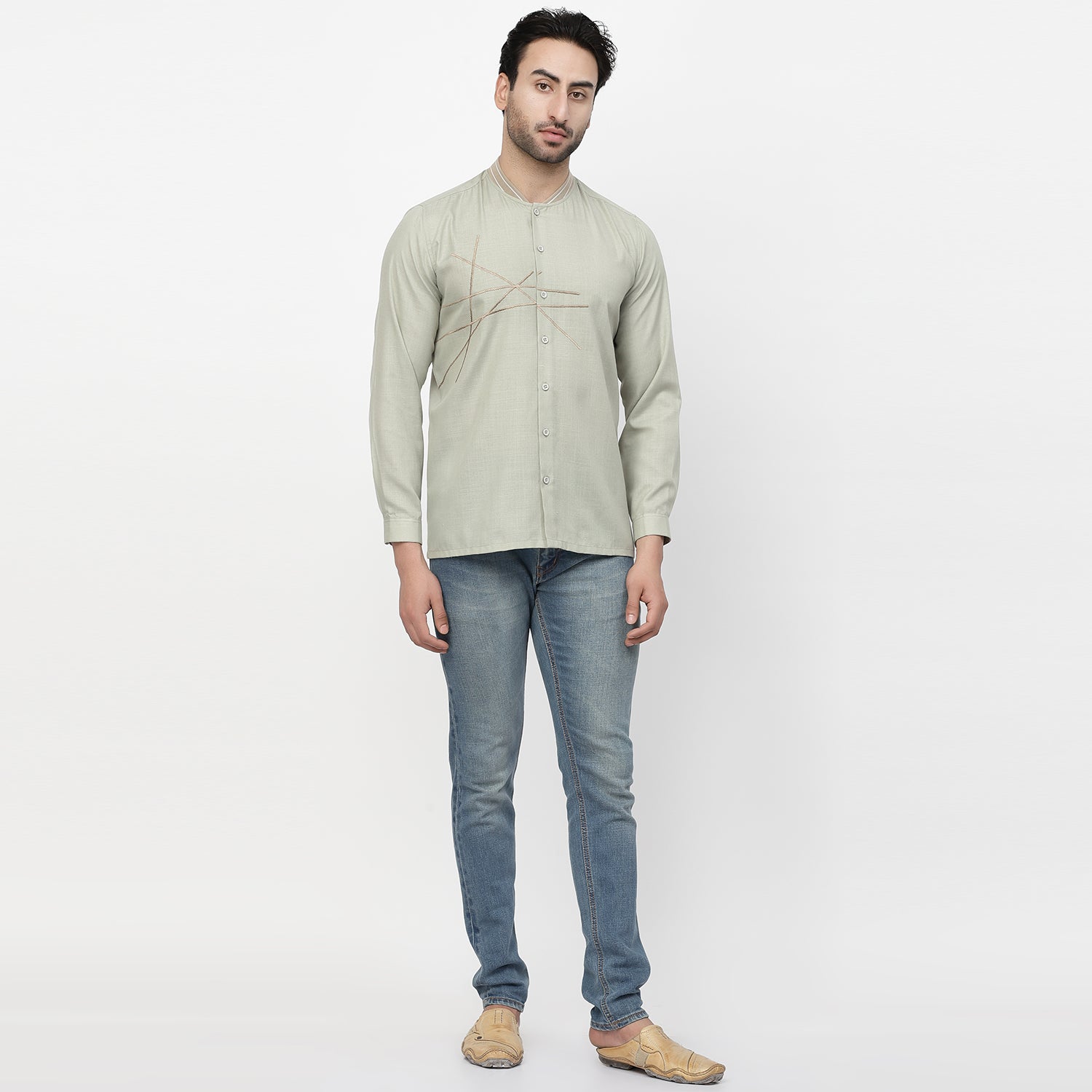 Linen Shirt With Ribbed Collar