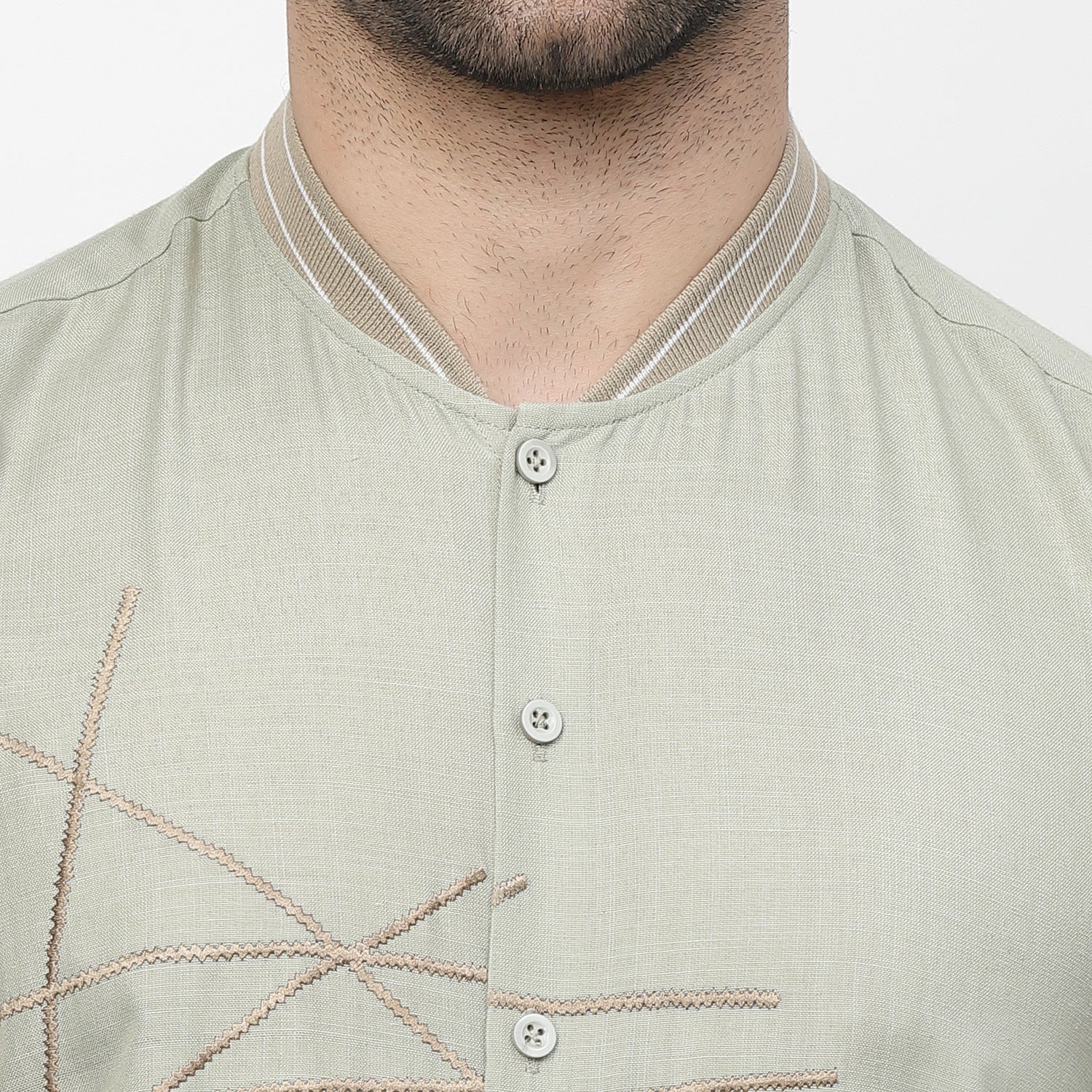 Linen Shirt With Ribbed Collar