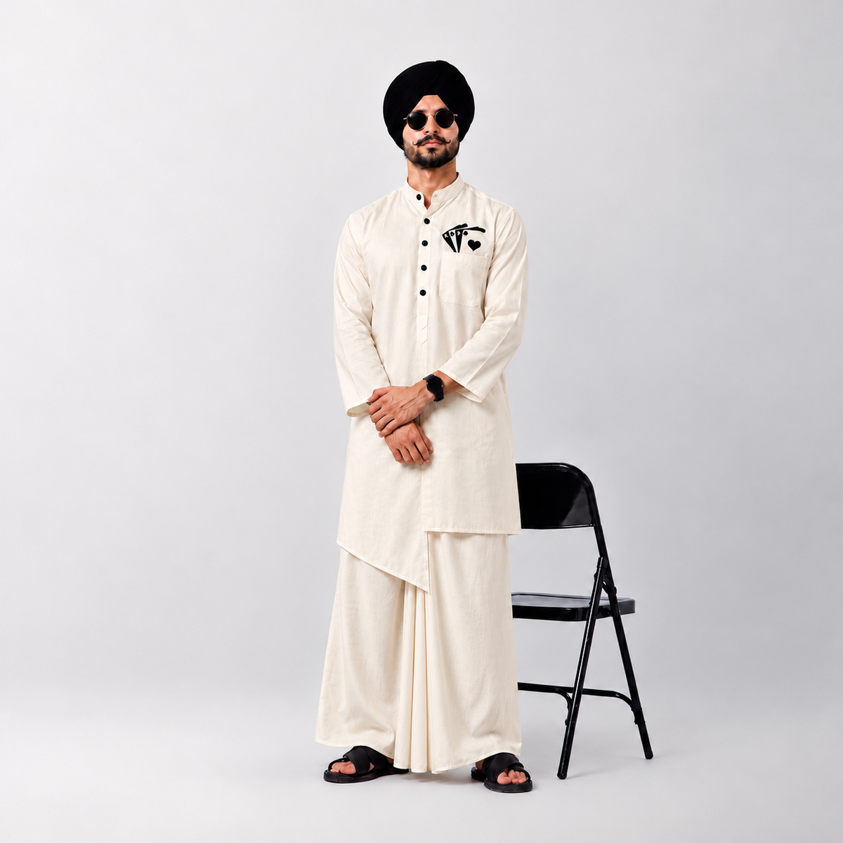 White Cotton Kurta With Card Embroidery