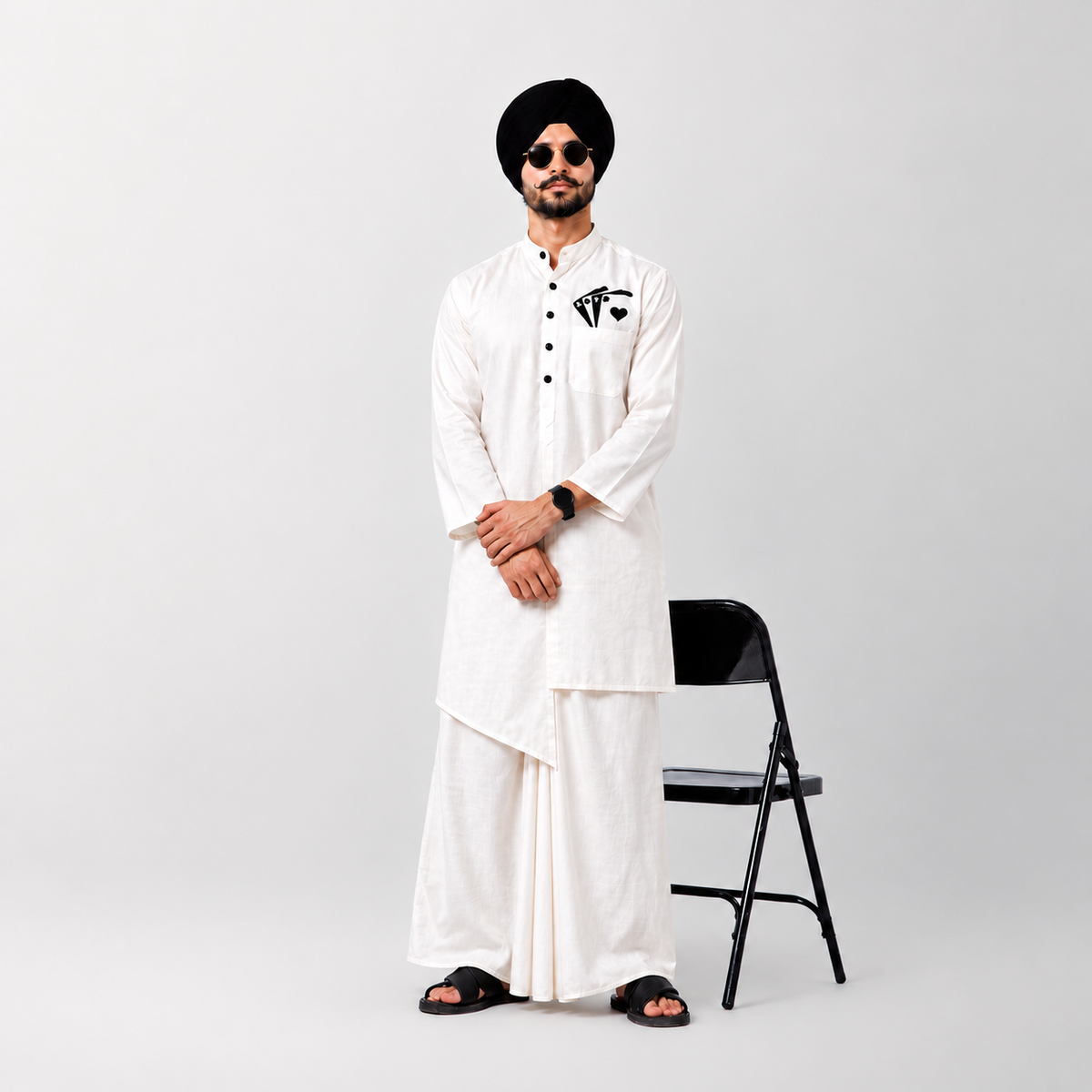 White Cotton Kurta With Card Embroidery