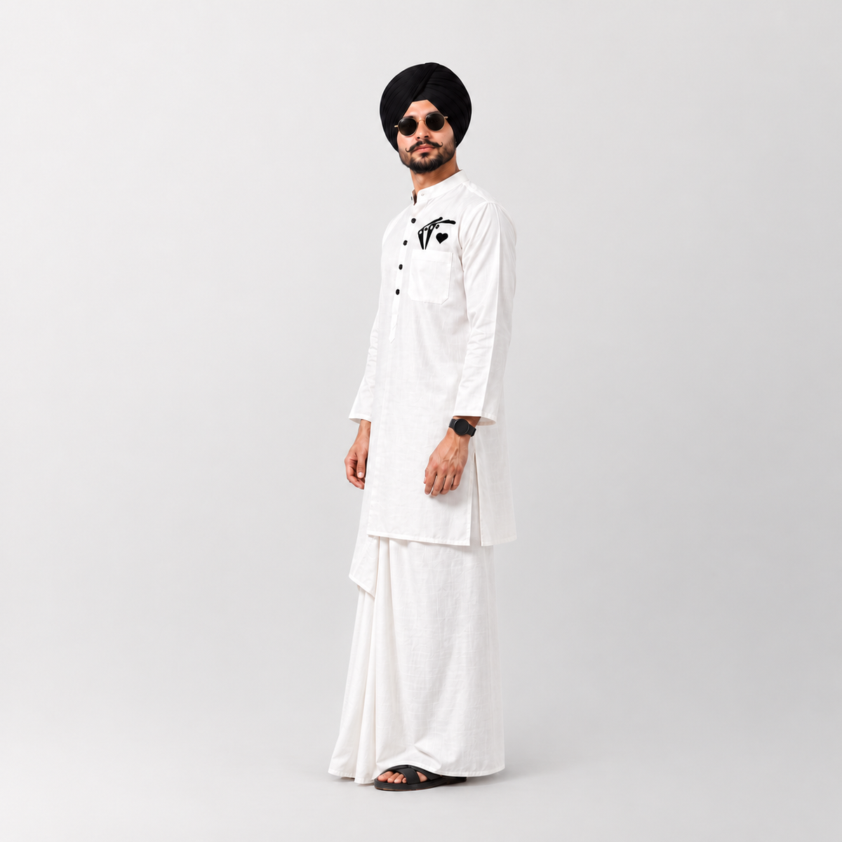 White Cotton Kurta With Card Embroidery