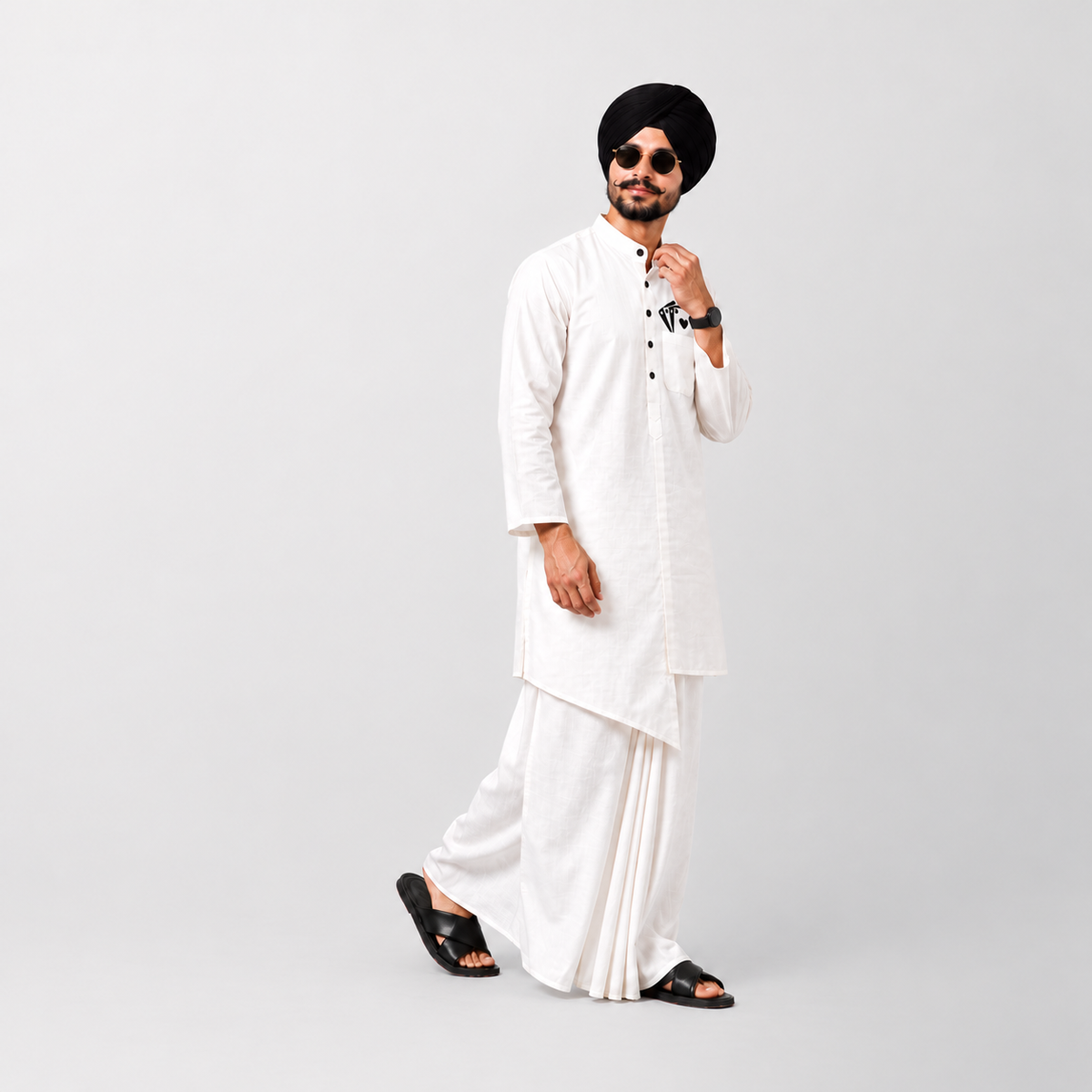 White Cotton Kurta With Card Embroidery