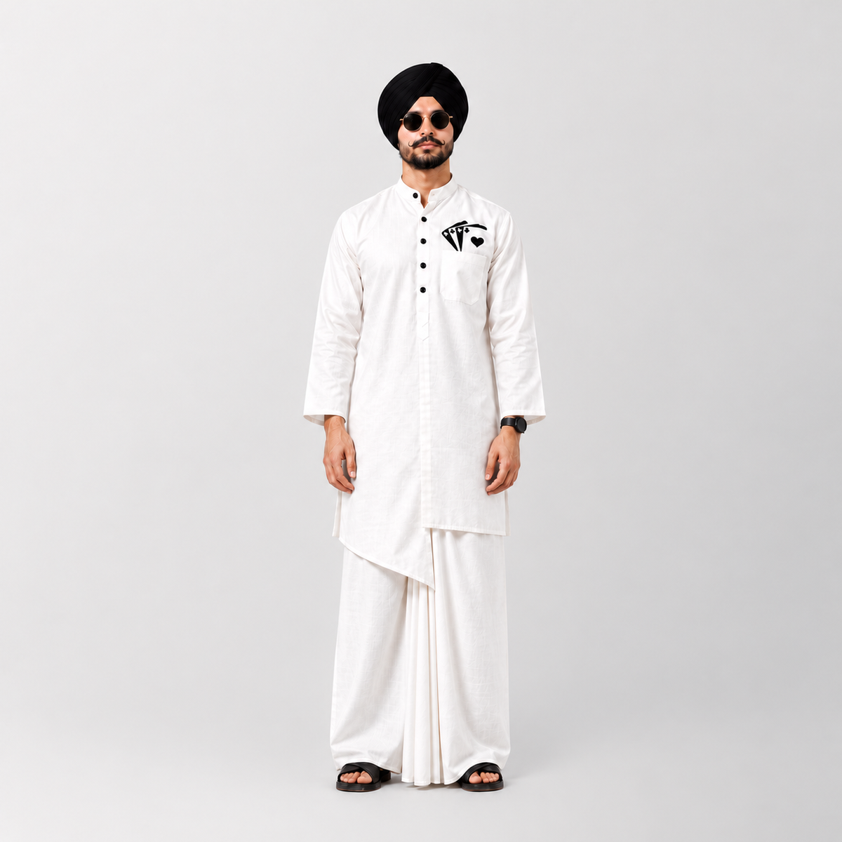 White Cotton Kurta With Card Embroidery