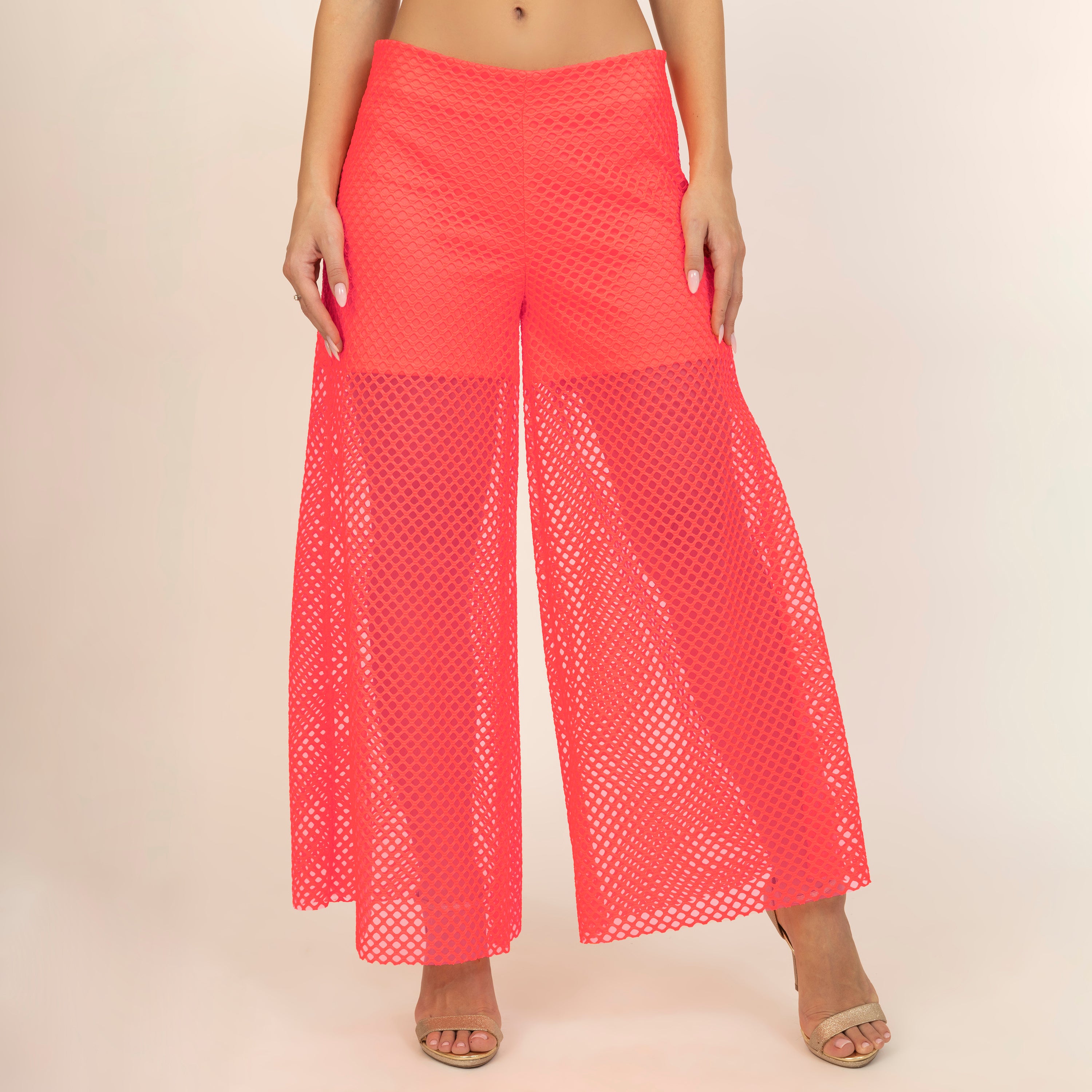 Neon Mesh Net Flared Palazzo for Women