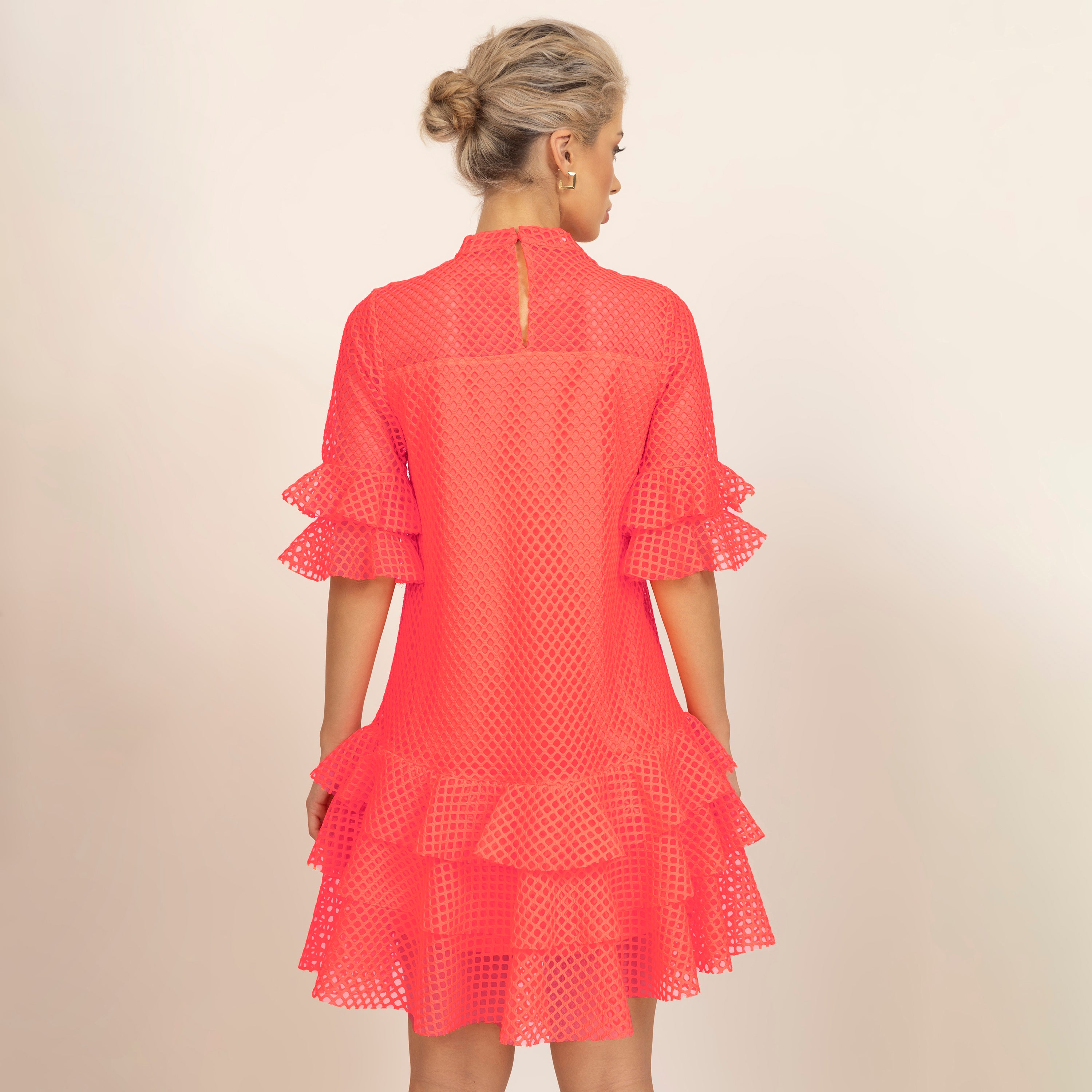 Neon Mesh Net Multi Layer Frill Dress, dress for women, women dress, dress, color, design, one piece dress, party wear dress