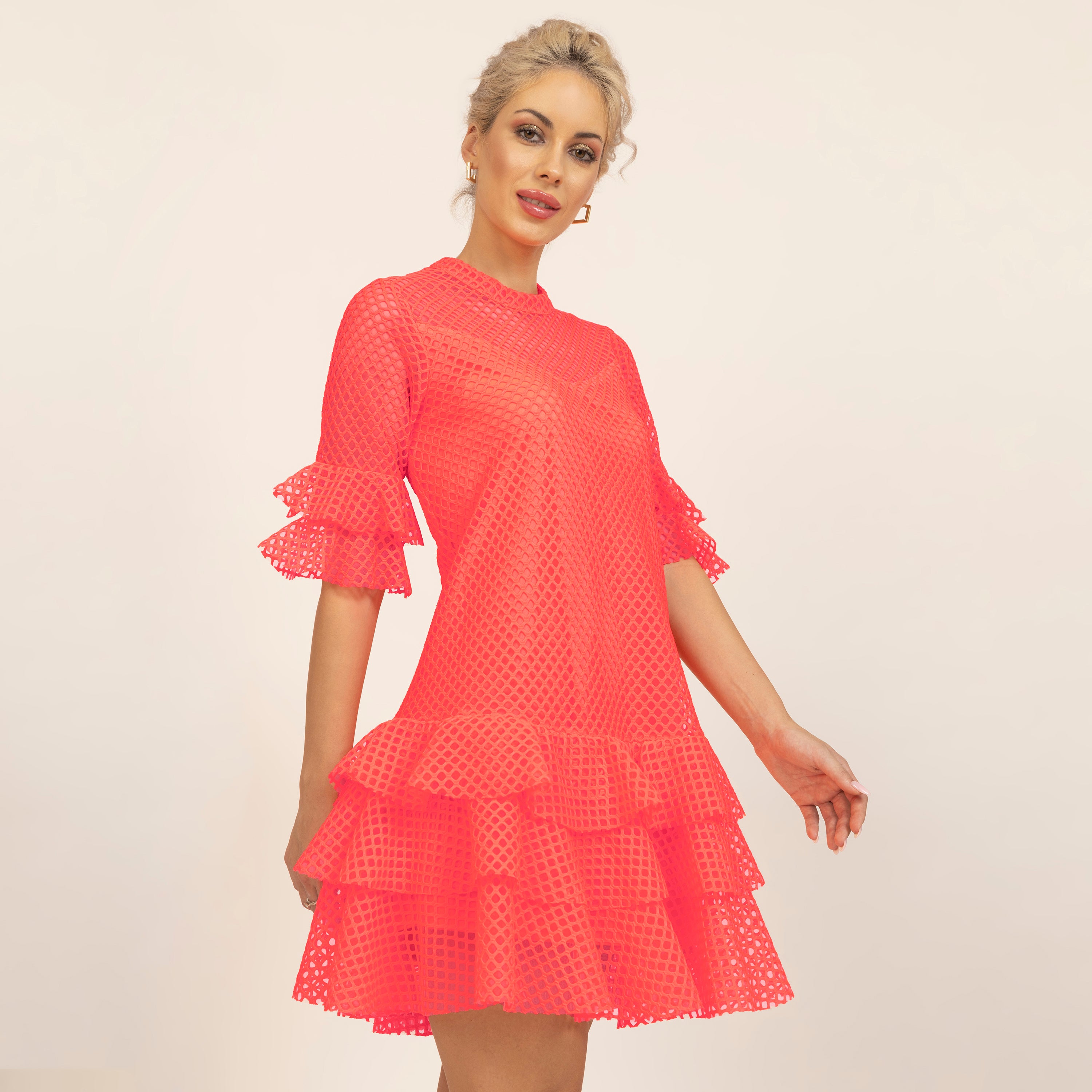 Neon Mesh Net Multi Layer Frill Dress, dress for women, women dress, dress, color, design, one piece dress, party wear dress