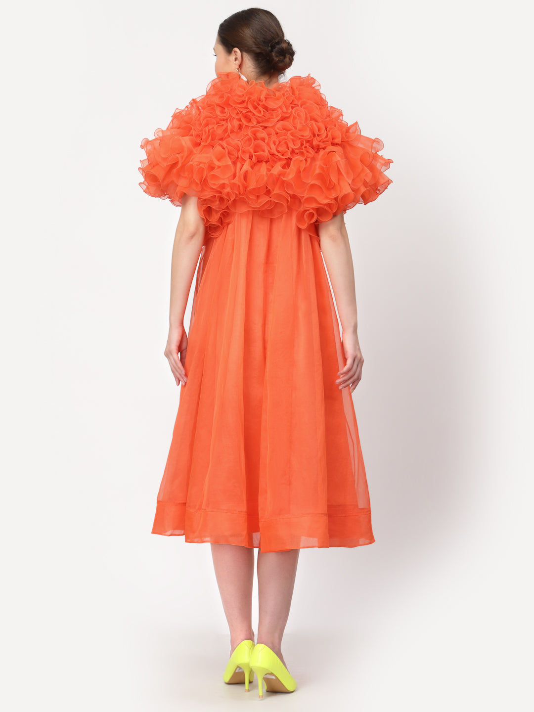 Neon Orange Organza Dresses for Women-5