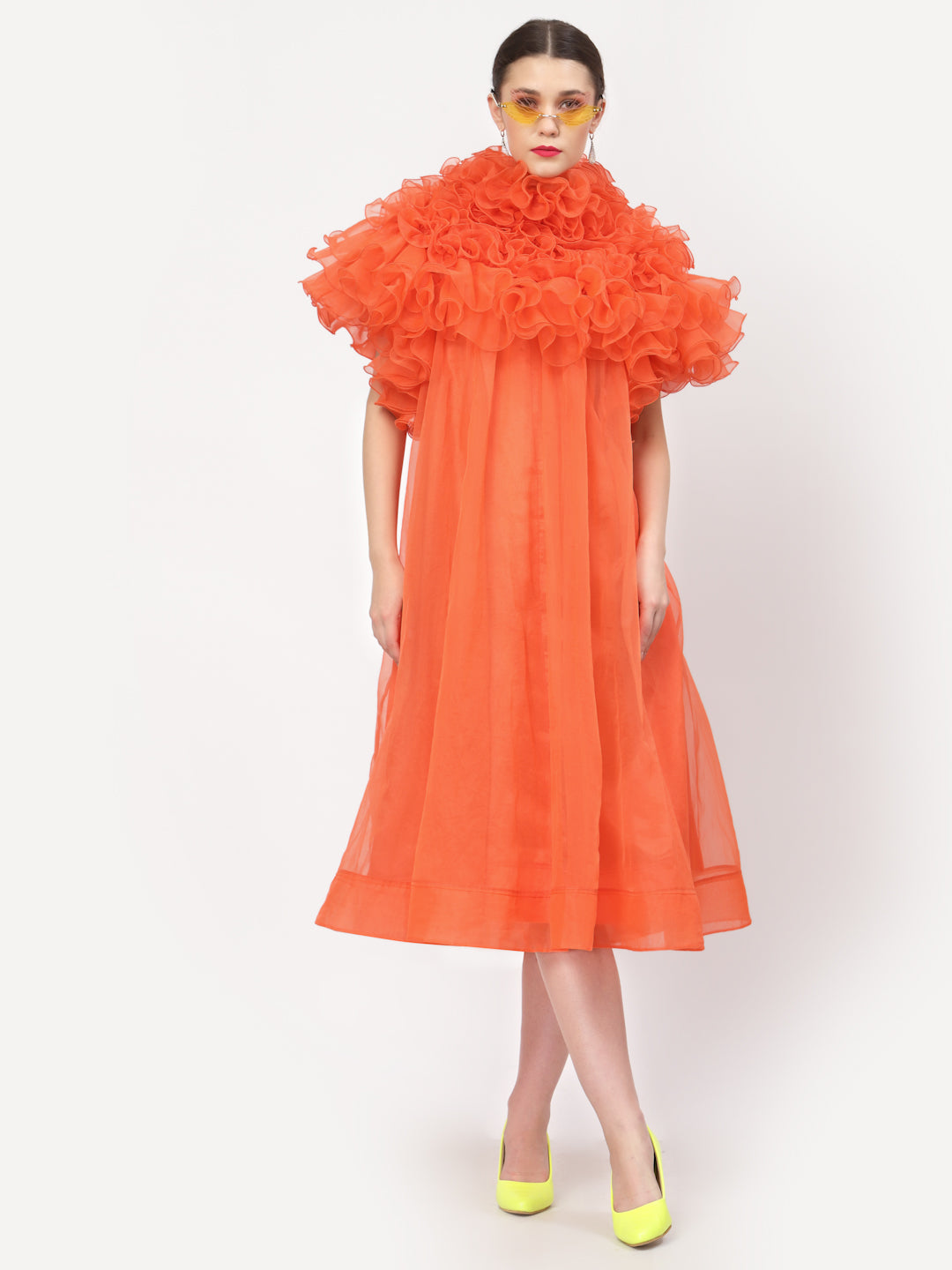 Neon Orange Organza Dresses for Women