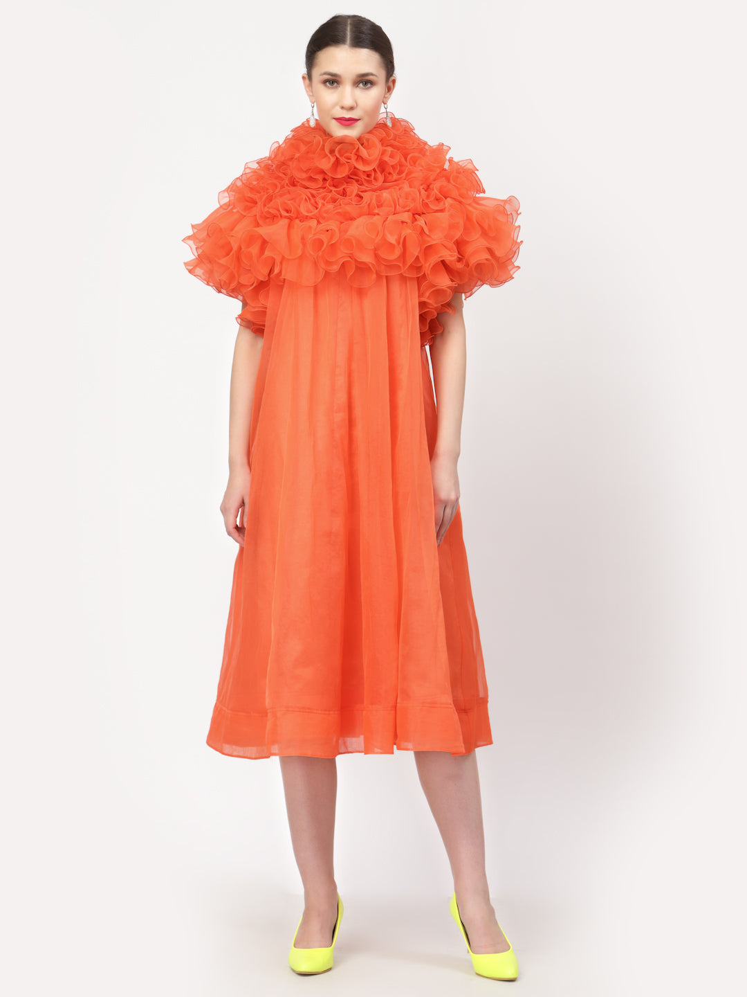 Neon Orange Organza Dresses for Women-3