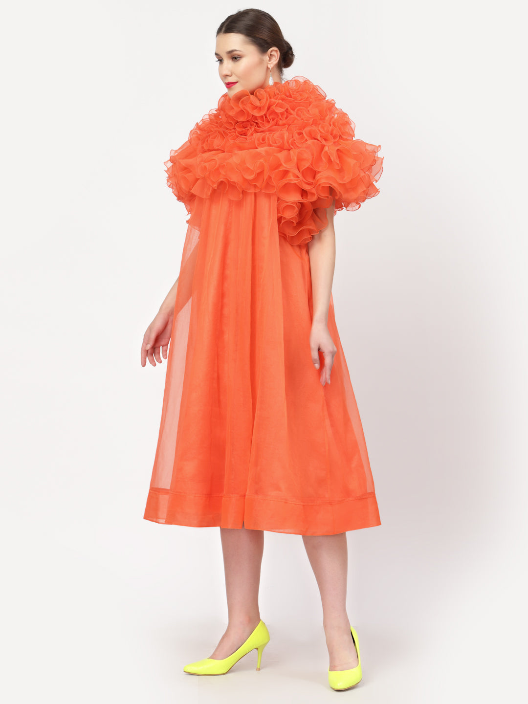 Neon Orange Organza Dresses for Women-1