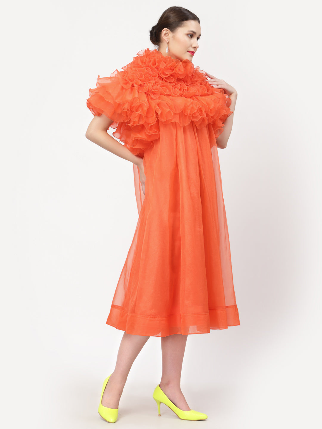 Neon Orange Organza Dresses for Women-2